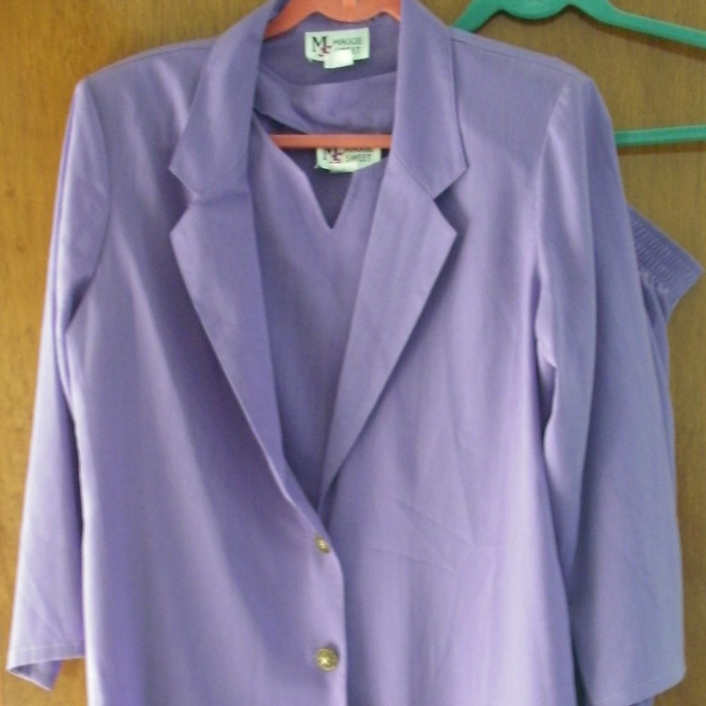 Vtg Maggie Sweet 3 PC Purple Polyester Pant Suit M